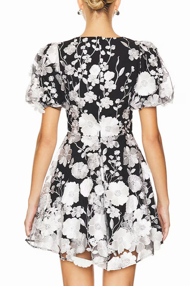 Chayan Flower Embroidery Mini Dress | Dress In Beauty