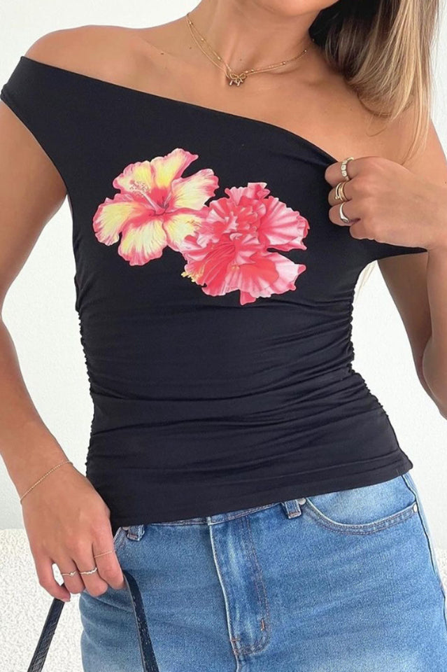 Twist Off Shoulder Graphic Top | Dress In Beauty