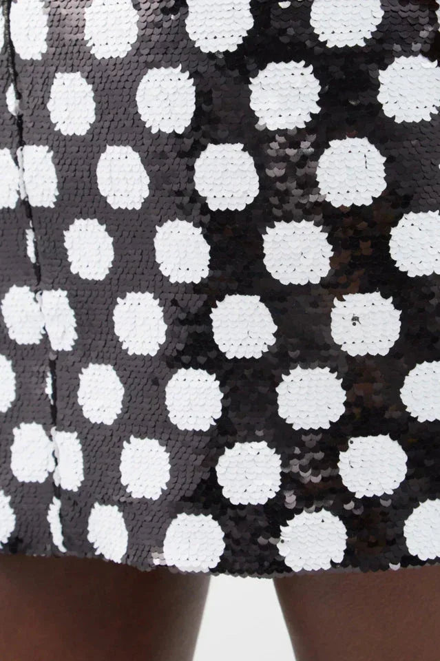Sequin Polka Dot Feather Trim Mini Dress - View 8 | WEUXS