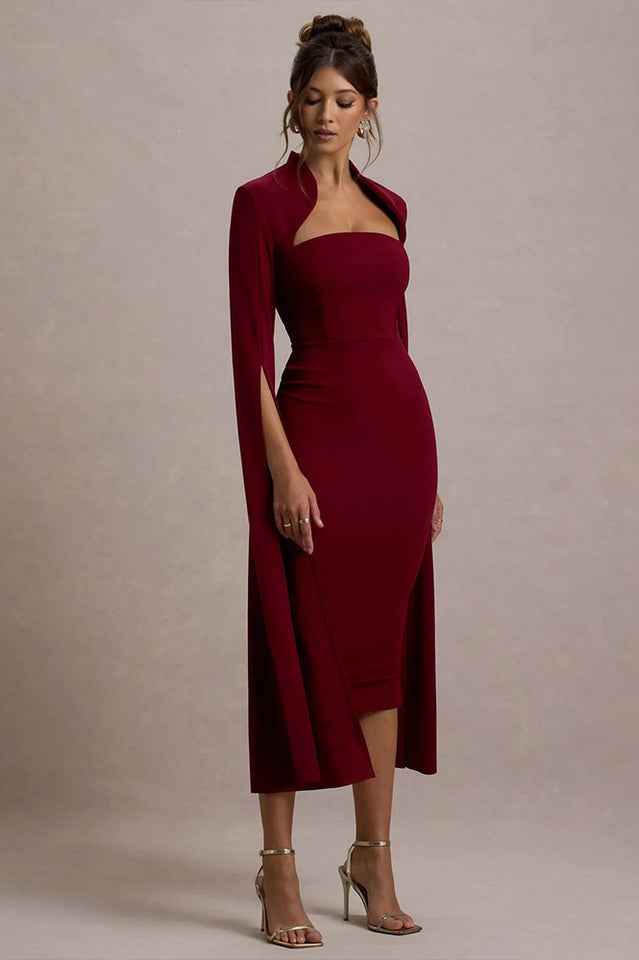 Berry Bodycon Cape-Sleeve Midi Dress | Dress In Beauty