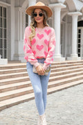 Blissful Jacquard Pink Heart Sweater | Dress In Beauty