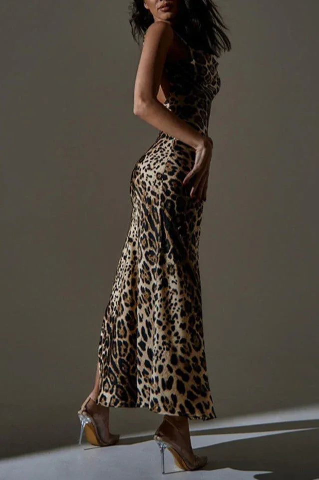 Zebra Print Midi Dress | Cowl Neck Split Dress Secondary image