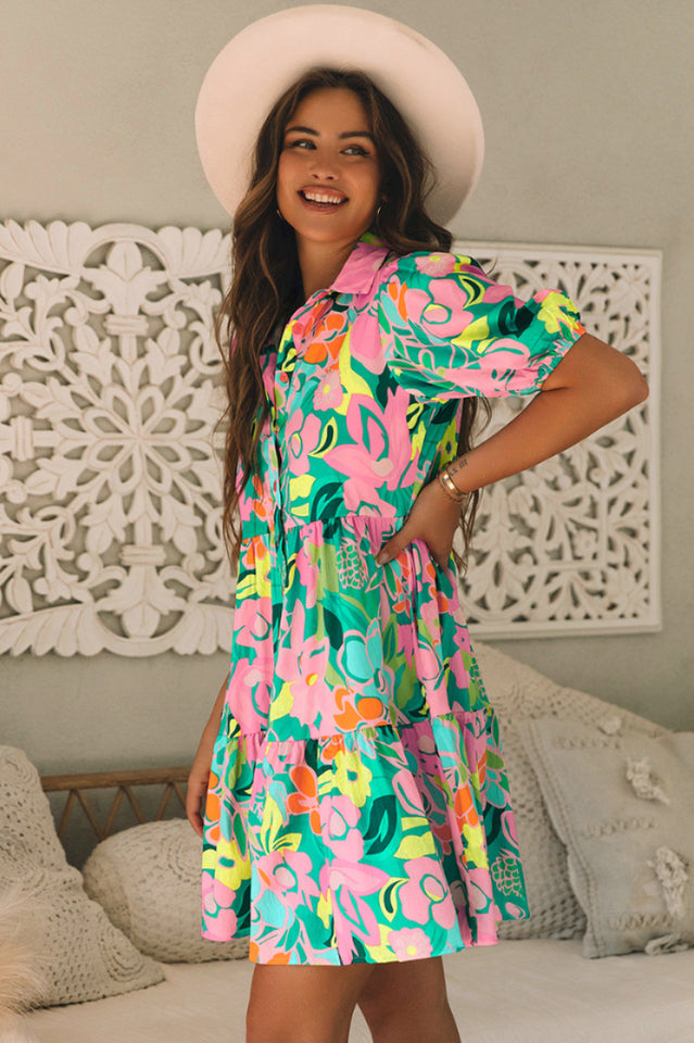 Floral Collar Buttoned Babydoll Dress | Dress In Beauty