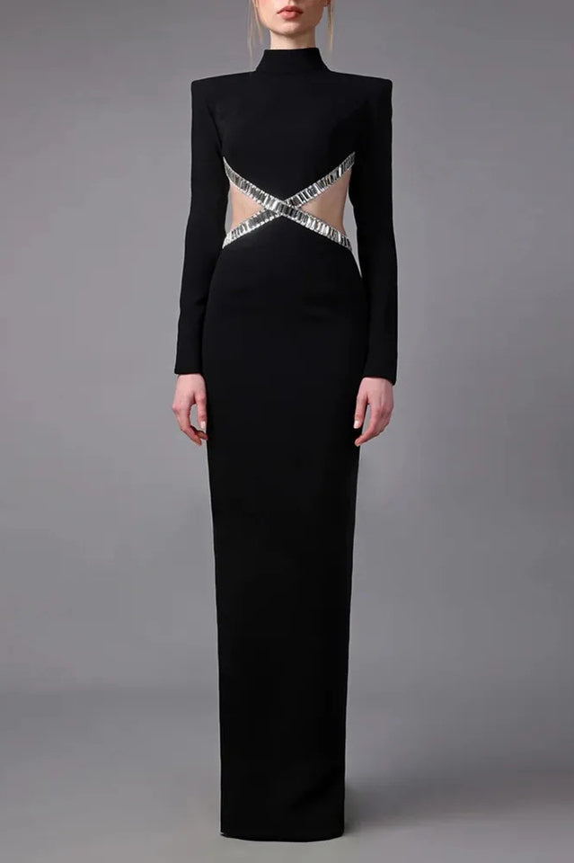 Crystal Trim Cut Out Crepe Maxi Dress | Dress In Beauty