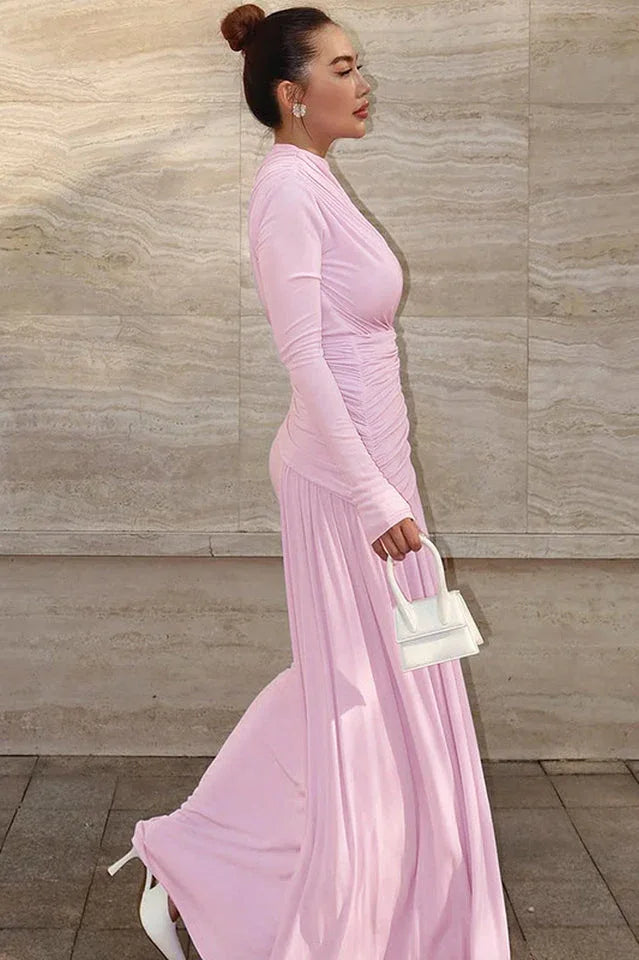 Asymmetric Ruched Maxi Dress - View 8 | WEUXS