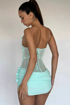 Sequin Floral Draped Corset Dress - WEUXS