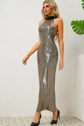 Textured Foil Halter Neck Maxi Dress | Dress In Beauty