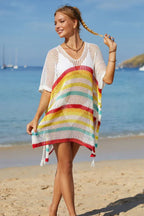 Rainbow Stripe Openwork Slit Cover Up - View 9 | WEUXS