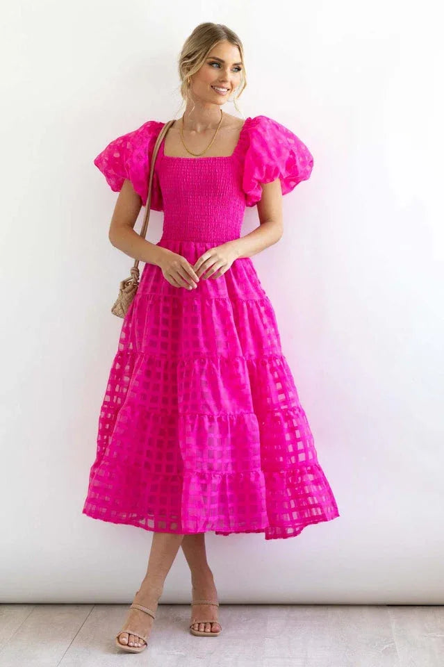 A-Line Midi Dress with Puff Sleeves Secondary image