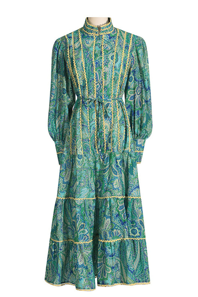 Green Long Dress With Floral Print | Dress In Beauty