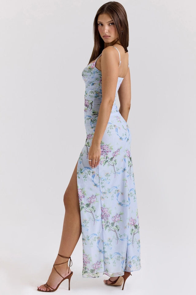 Blue Floral Print Mesh Maxi Dress | Dress In Beauty