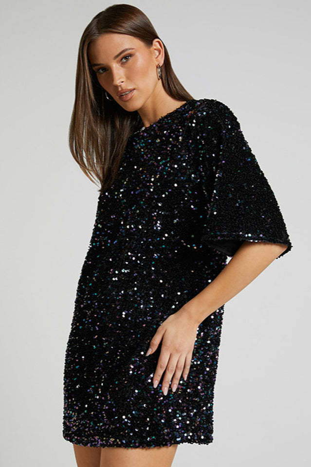 Velour Sequins Mini Dress | Dress In Beauty