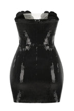 Strapless Sequin Mini Dress with Floral Appliques - View 7 | WEUXS