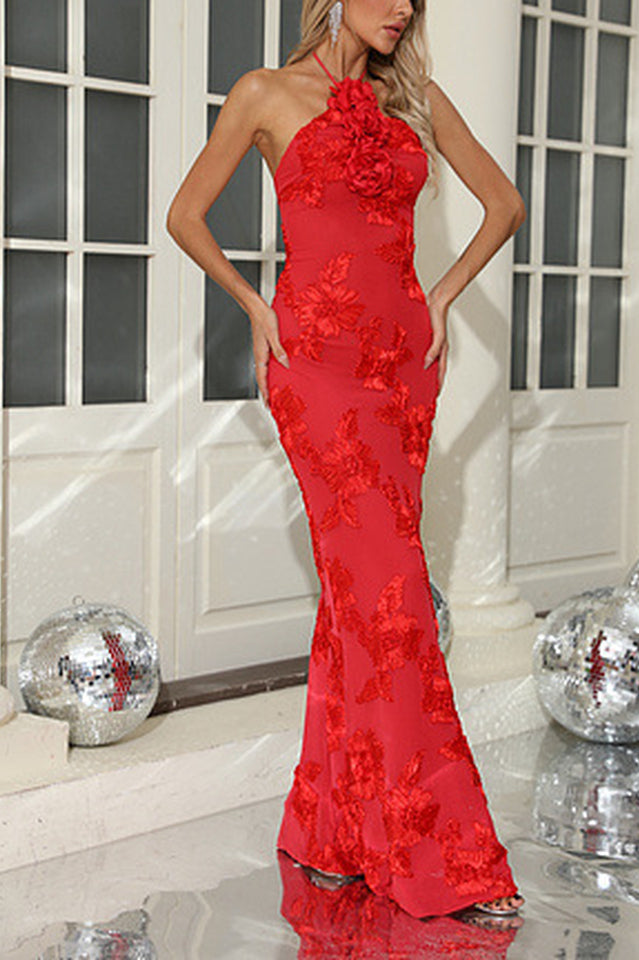 Halter 3D Floral Embroidered Gown | Dress In Beauty