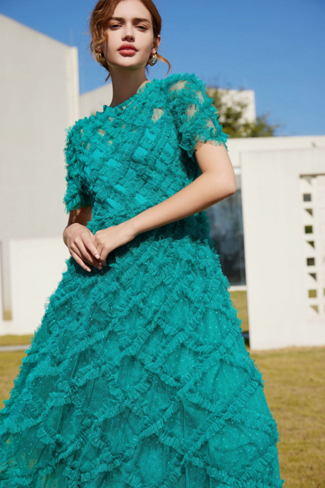 Opulent High Waist Tulle Ruffle Maxi Dress | Dress In Beauty