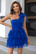 One Shoulder Layered Hem Belted Dress | Dress In Beauty