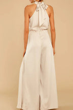 Satin wide leg halter neck jumpsuit - View 10 | WEUXS