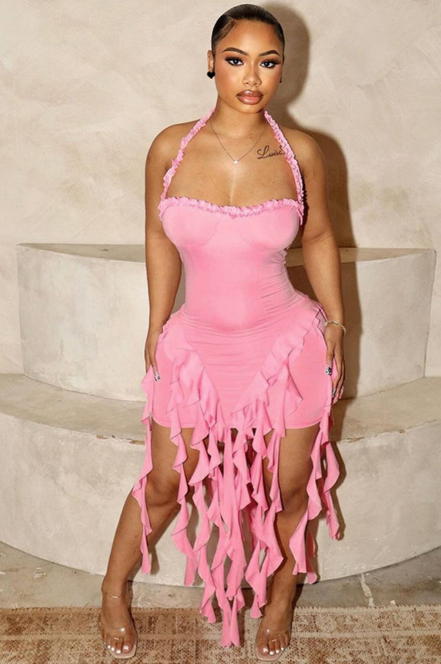 Ruffle Tassel Halter Bustier Mini Dress | Dress In Beauty