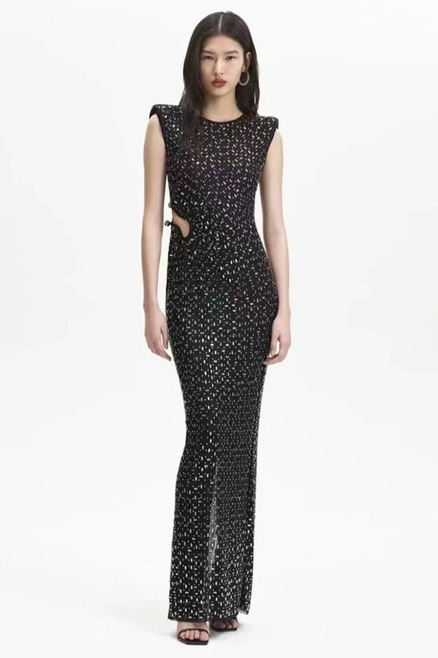 Rhinestone Cutout Mesh Maxi Gown | Dress In Beauty