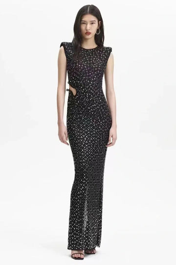 Rhinestone Cutout Mesh Maxi Gown | Dress In Beauty