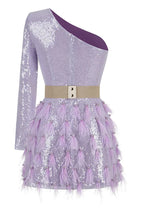 Daria One Shoulder Sequin Feather Dress - View 14 | WEUXS