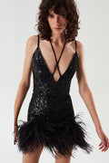 Mini Sequin Dress With Feather Trim | Dress In Beauty