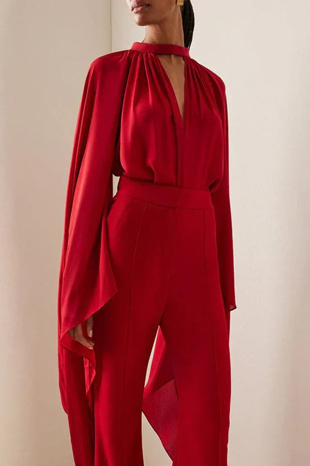 Wide Leg Pants Set Cape Sleeve Halter Neck Secondary image