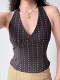 Detail of the fabric pattern on the halter top.
