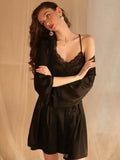 Pearl White Satin Lace Robe & Nightgown Set - View 16 | WEUXS