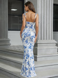 Floral Print Maxi Dress with Tie Shoulder Straps - View 20 | WEUXS