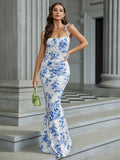 Floral Print Maxi Dress with Tie Shoulder Straps - View 19 | WEUXS