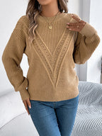 Pointelle knit crew neck sweater - View 13 | WEUXS