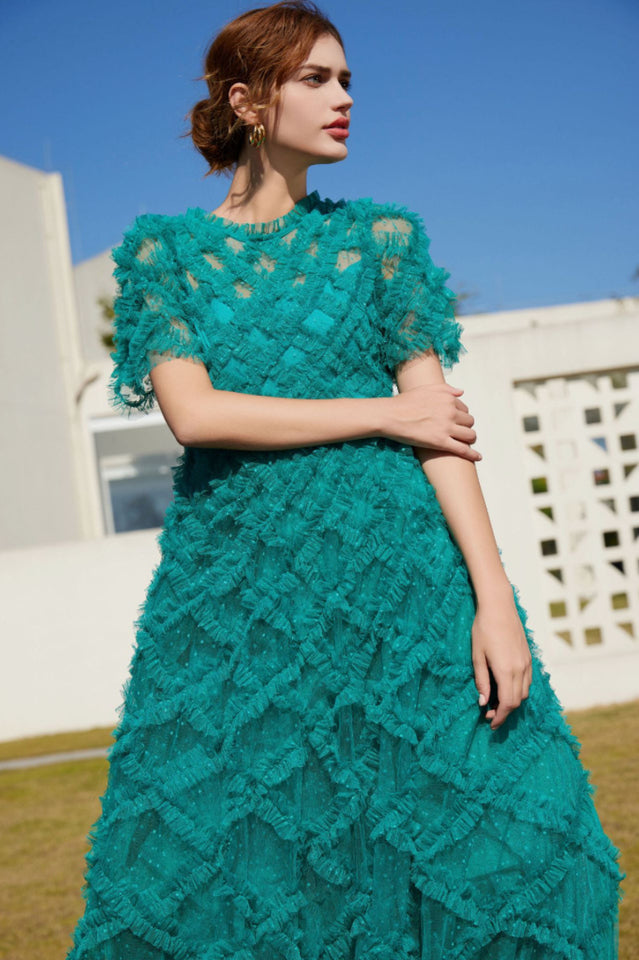 Opulent High Waist Tulle Ruffle Maxi Dress | Dress In Beauty