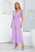 V-Neck Pleats Belted Jumpsuit | Dress In Beauty