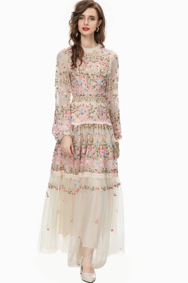 Garden 3/4 Sleeves Embellished Tulle Gown | Dress In Beauty