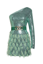 Daria One Shoulder Sequin Feather Dress - View 11 | WEUXS