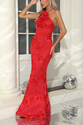 Halter 3D Floral Embroidered Gown | Dress In Beauty