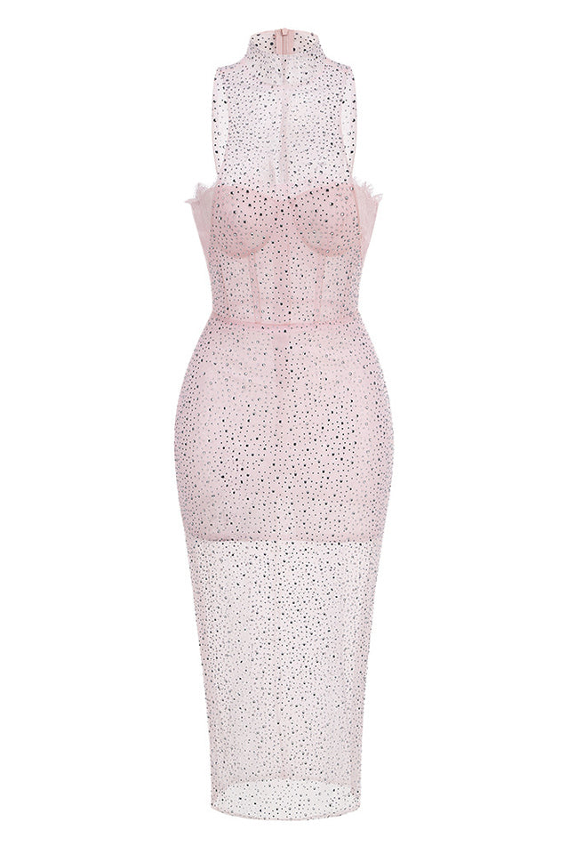 Brenden Pink Crystal Lace Midi Dress | Dress In Beauty