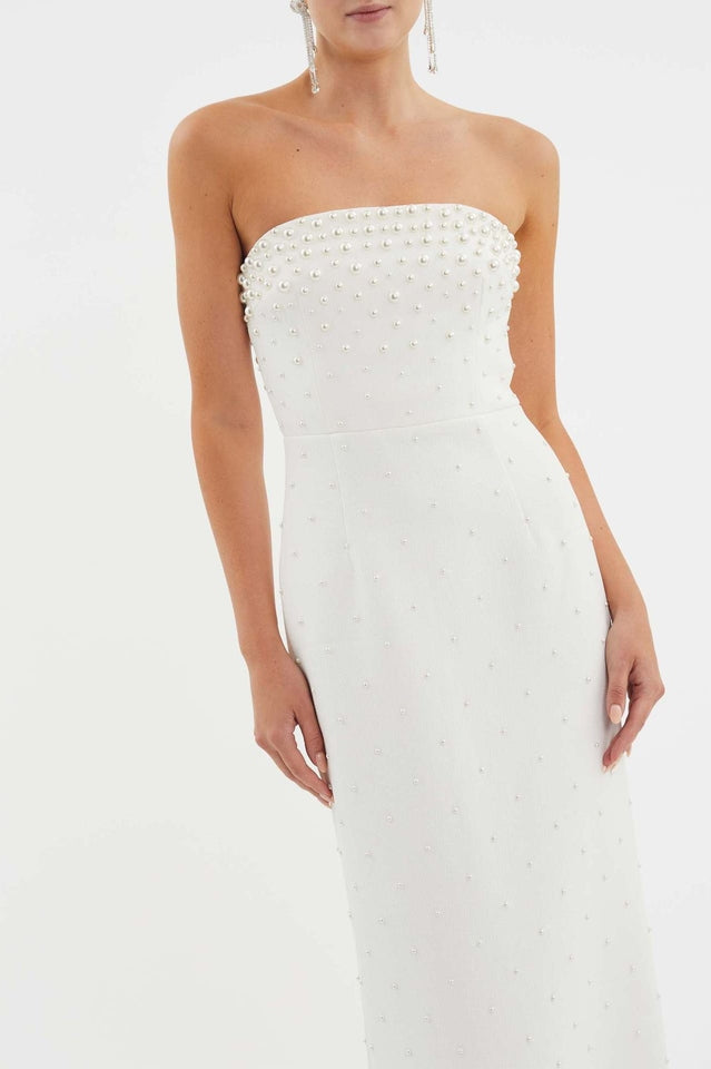 Pearl Embellished Strapless Gown | Dress In Beauty