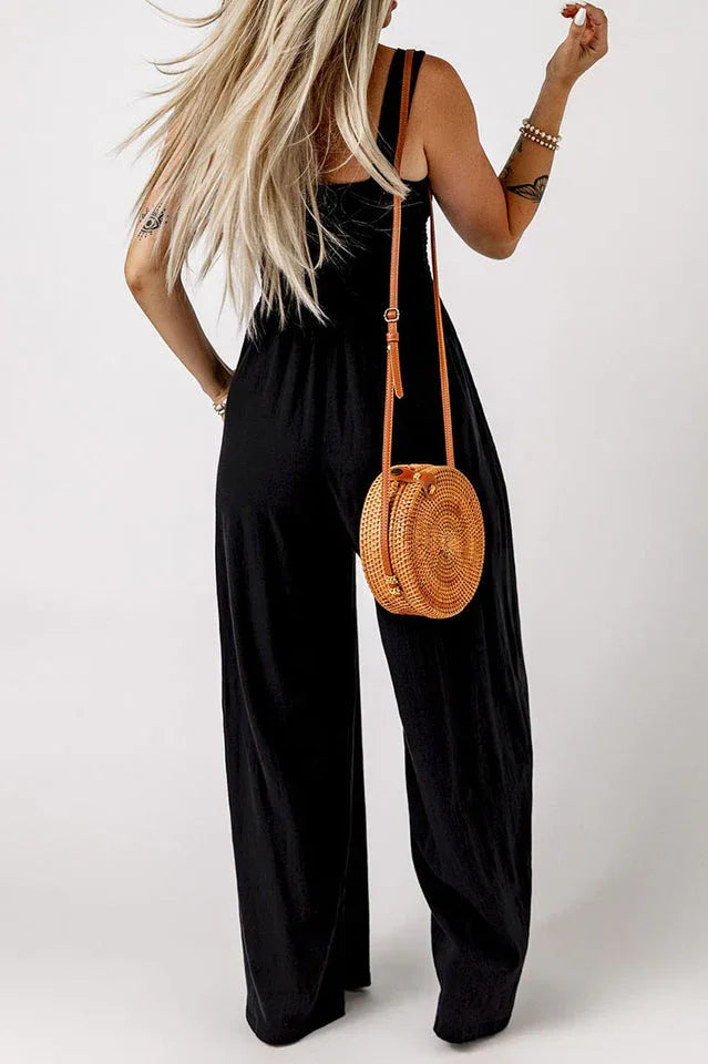 Wide leg jumpsuit with smocked bodice - View 6 | WEUXS