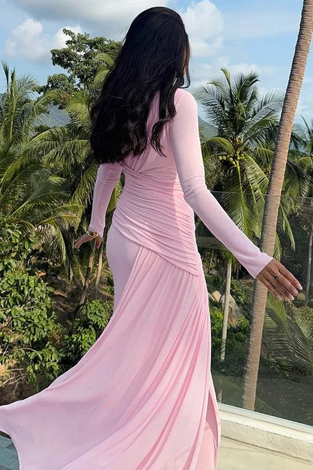 Asymmetric Ruched Maxi Dress - View 10 | WEUXS