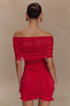 Off Shoulder Mesh Mini Dress - View 6 | WEUXS