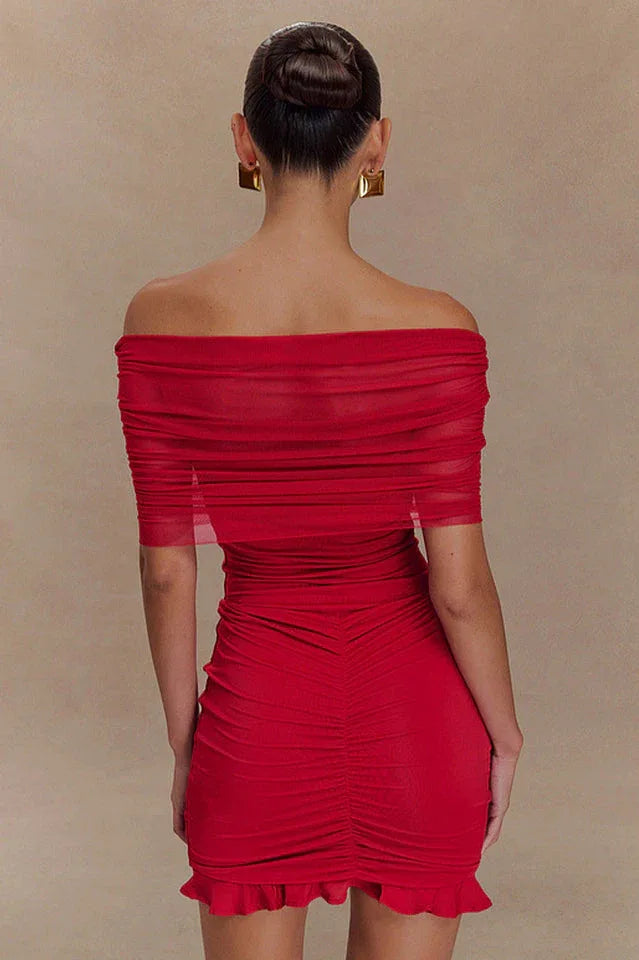 Off Shoulder Mesh Mini Dress - View 6 | WEUXS