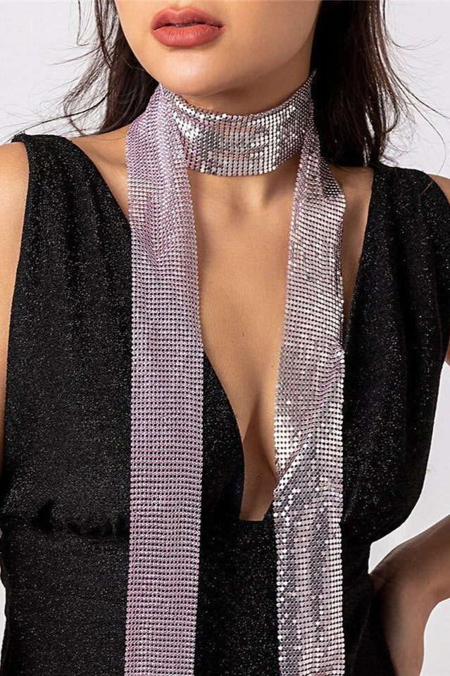 Tassel Metal Neck Tie Scarf | Dress In Beauty