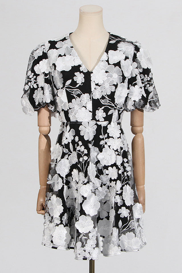 Chayan Flower Embroidery Mini Dress | Dress In Beauty