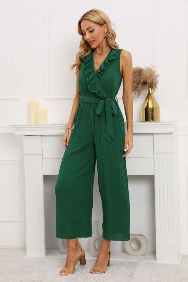 Calf Length Pleated Ruffled Jumpsuit | Dress In Beauty