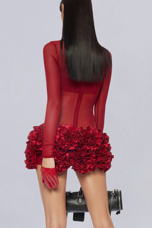 Sally Mock Neck Sheer Mini Dress | Dress In Beauty