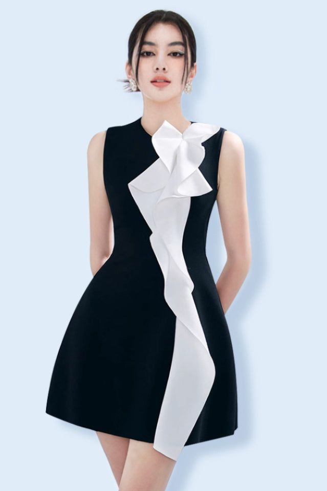 Contrast Color Patchwork Ruffle Mini Dress | Dress In Beauty