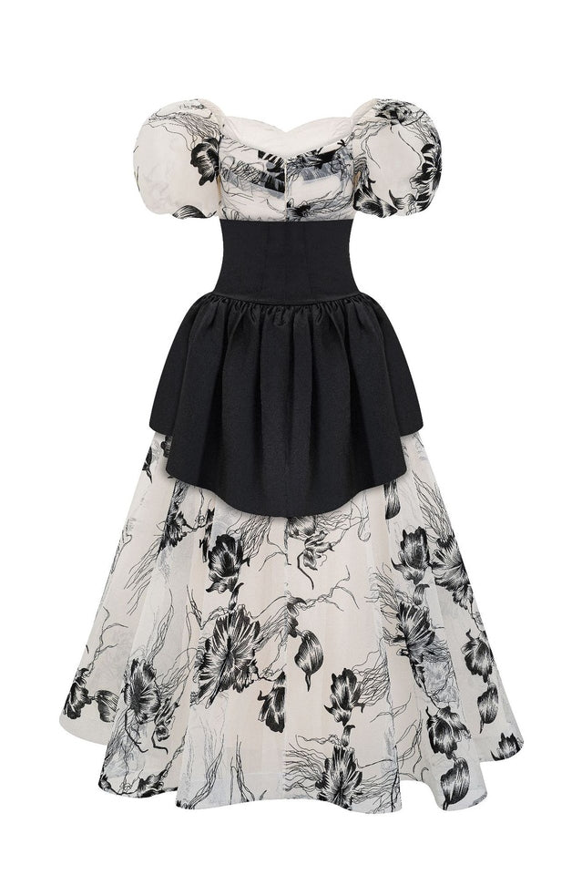 Puff Sleeve Organza Belted Maxi Dress | Dress In Beauty