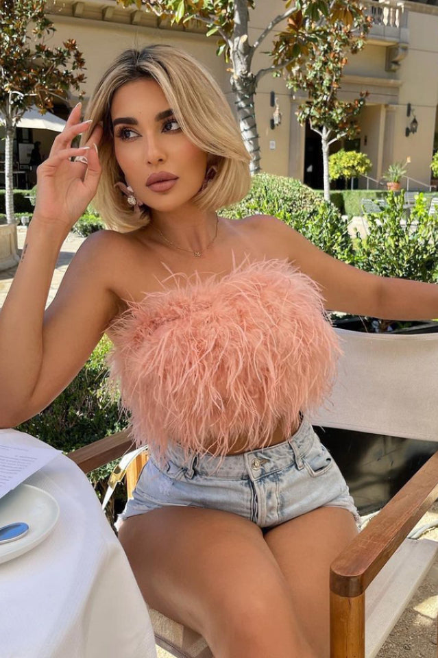 Fancy Strapless Feather Crop Top | Dress In Beauty
